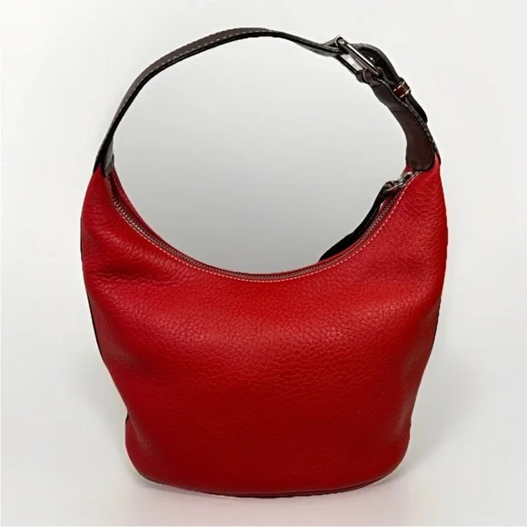 Y2K Dooney & Bourke Medium Red Pebbled Leather Bucket Bag / Tote Bag - Picture 2 of 13